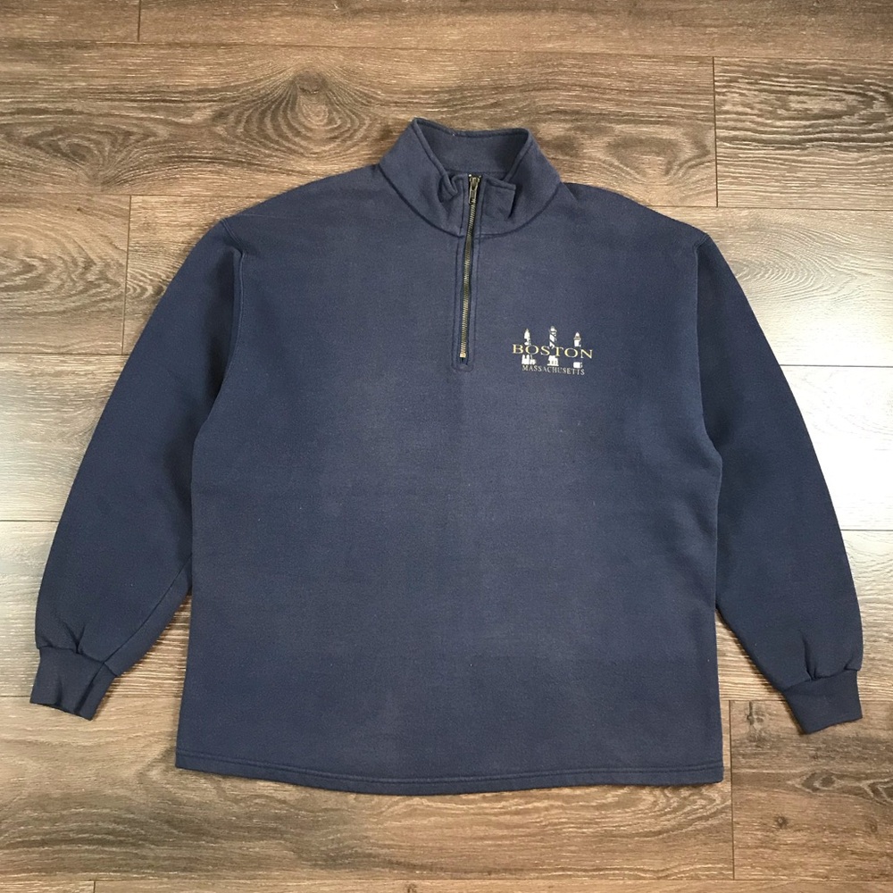 Lee Men’s Vintage 90’s Navy Blue Pullover Boston Massachusetts 1/4 Zip Sweater
